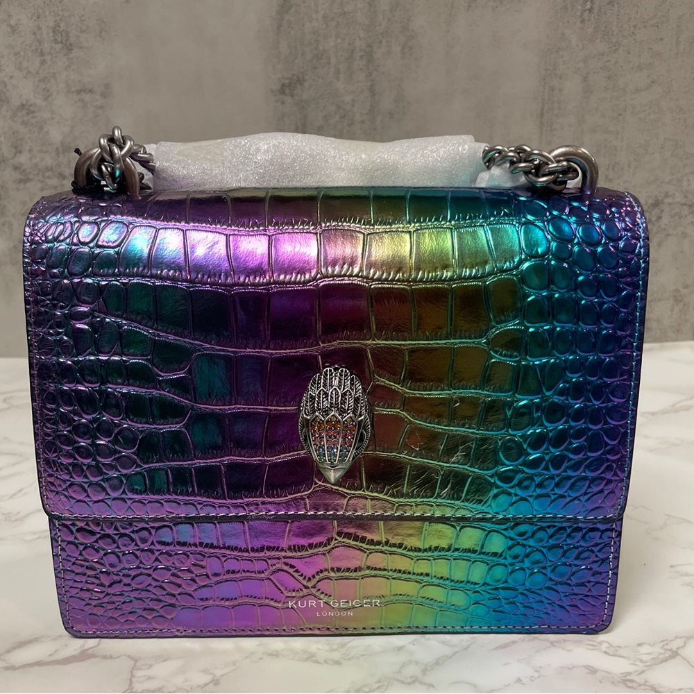 Kurt Geiger London Shoreditch Rainbow Chrome Multicolor Ombre Croco Metallic